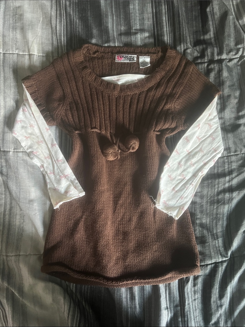 2000s Cozy pink pony brown cotton long sleeve top with Pom poms